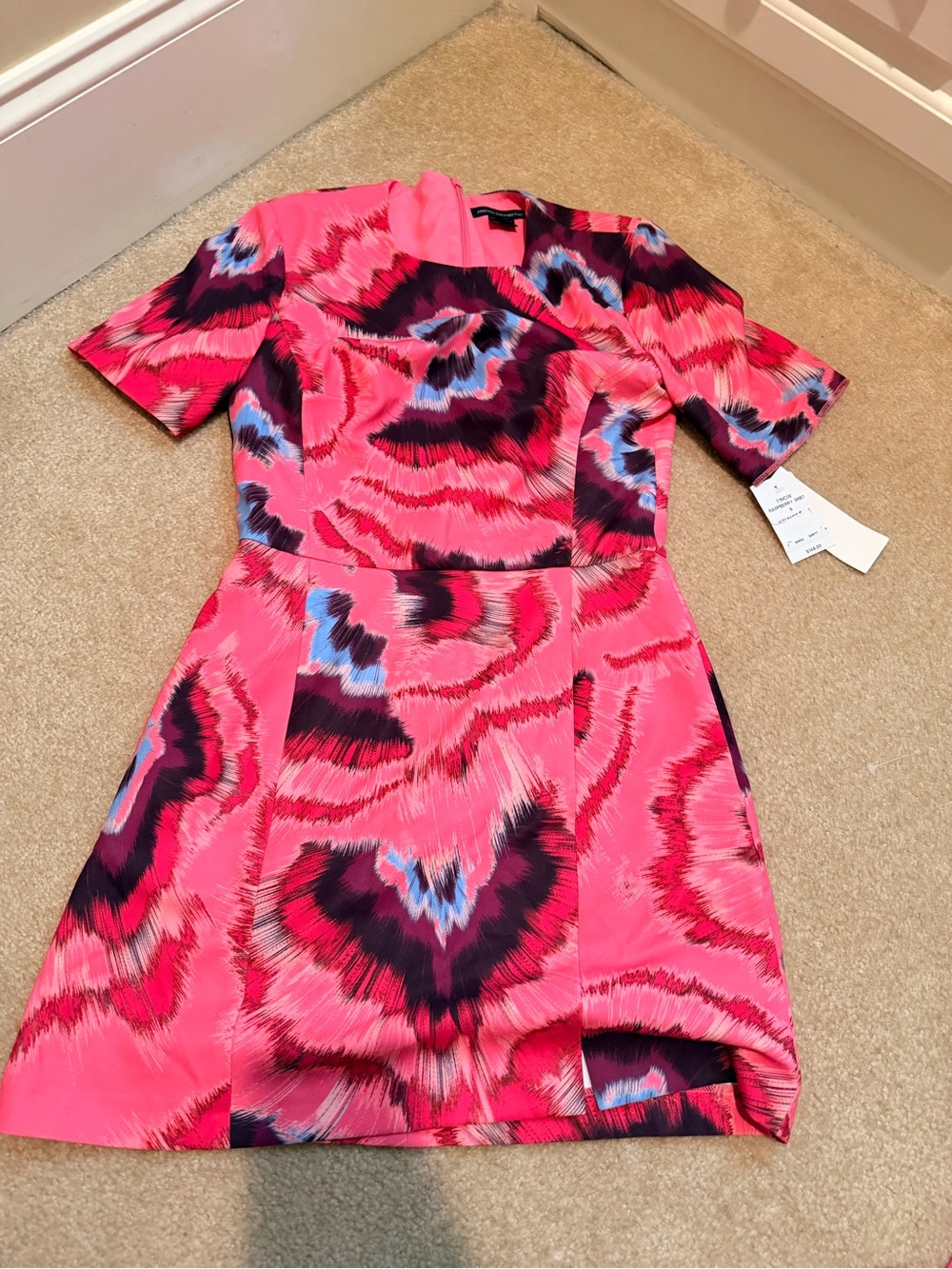 NWT Bright Pink Abstract Print Short Sleeve Dress